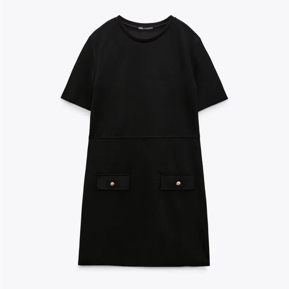 Zara Black Faux Suede Gold Button Shift Sheath Mini Dress - S - Picture 4 of 16